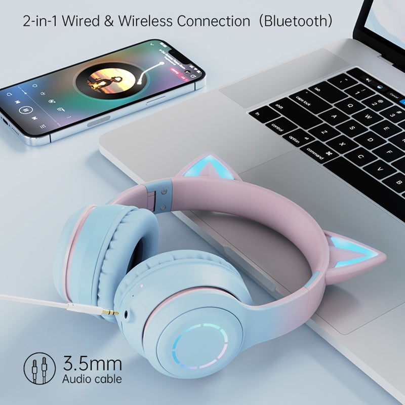 BT029C Bluetooth Wireless Headset with Detachable Mic RGB LED Adjustable Head-Mount Earphones Kids Stereo Music Cat Ear Folding Headphones BT029C Bluetooth Wireless Headset with Detachable Mic RGB LED Adjustable Head-Mount Earphones Kids Stereo Music Cat Ear Folding Headphones